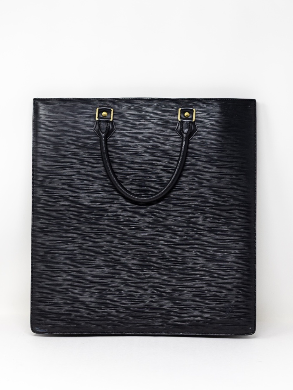 Louis Vuitton Sac Plat Textured Epi Leather Top Handle Tote Purse Bag Black